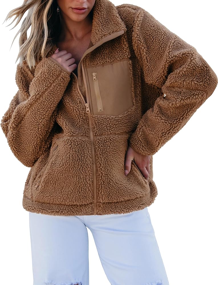 luvamia Sherpa Jackets for Women Trendy Zip Up Long Sleeve Winter