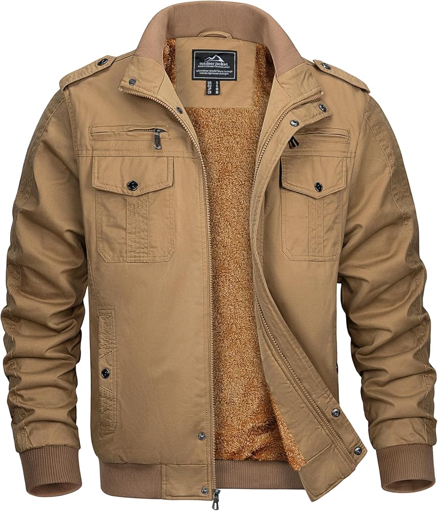 MAGCOMSEN Work Jackets For Men Cargo Winter Field Stand Collar