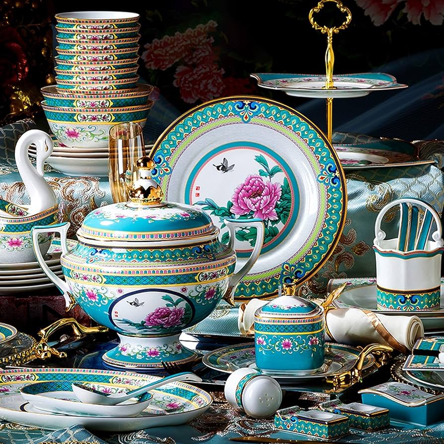 Amazon.co.jp: クラシックな陶器食器、セラミック食器セット、エナメル