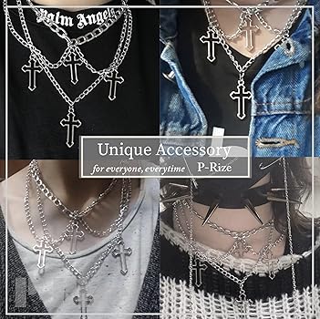 Amazon | 【P-Rize】 ネックレス パンク クロス 4連 十字架 レディース