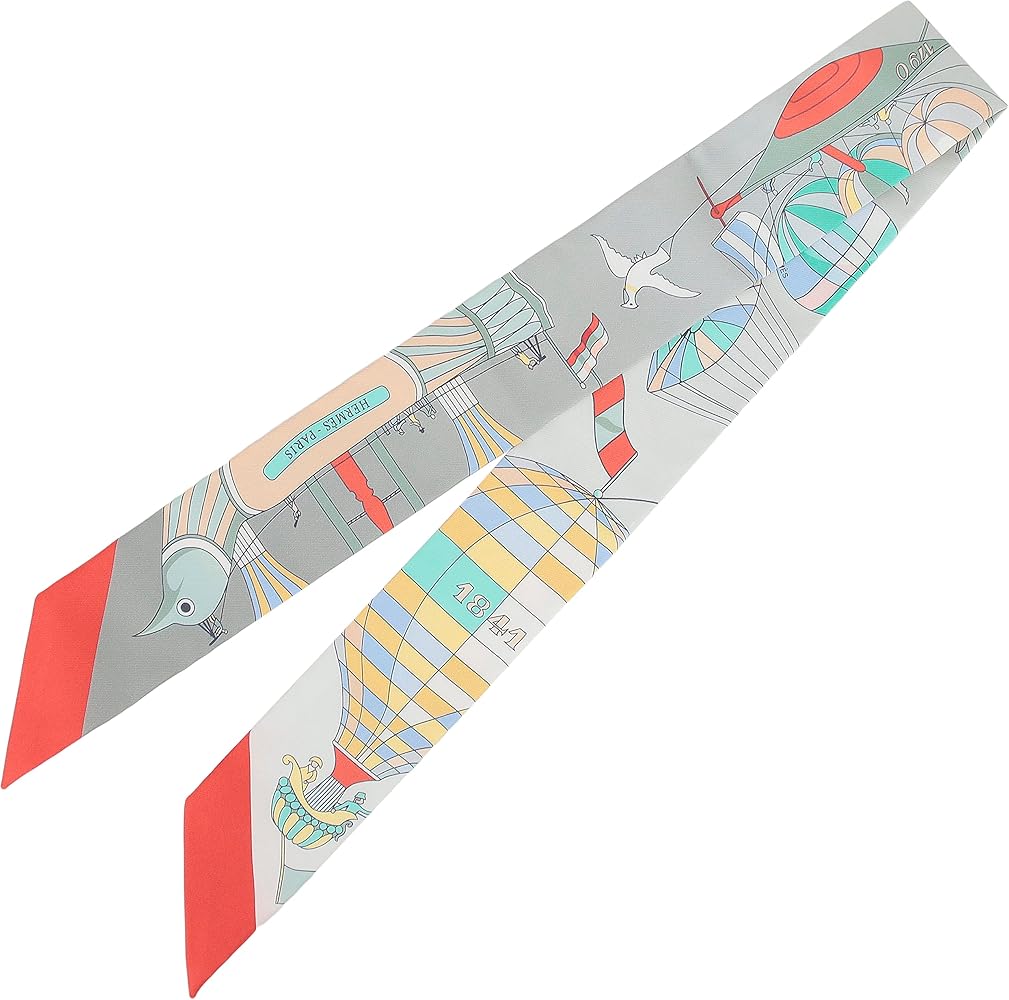 Amazon.co.jp: [エルメス] ツイリー 大空の狂気 シルク グレー レッド