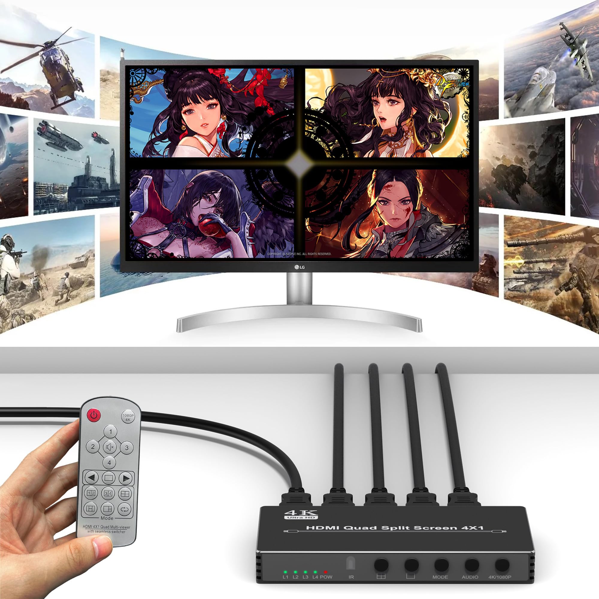 Amazon | 4K マルチビューア HDMI クワッド 4x1、マルチスイッチャー 4