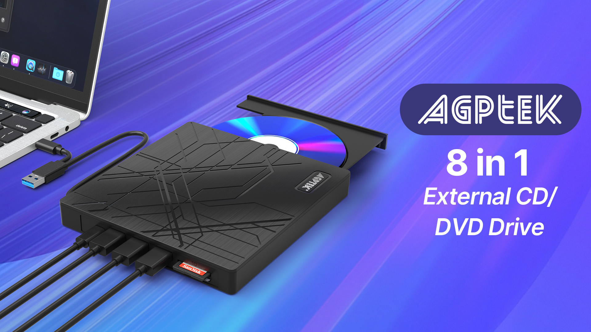 Amazon.com: AGPTEK 8 in 1 External CD/DVD Drive for Laptop, USB