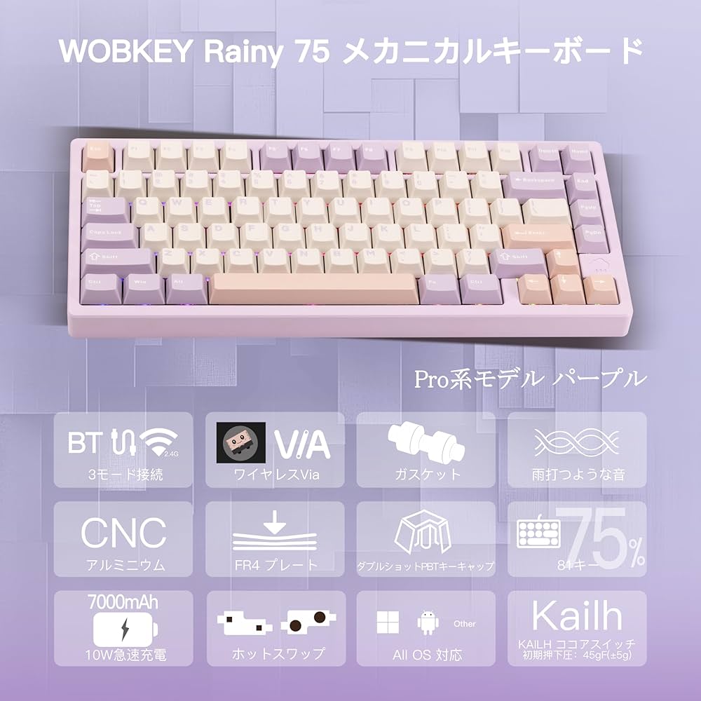 Amazon | 【WOBKEY Rainy 75キーボード】雨音のような打鍵音