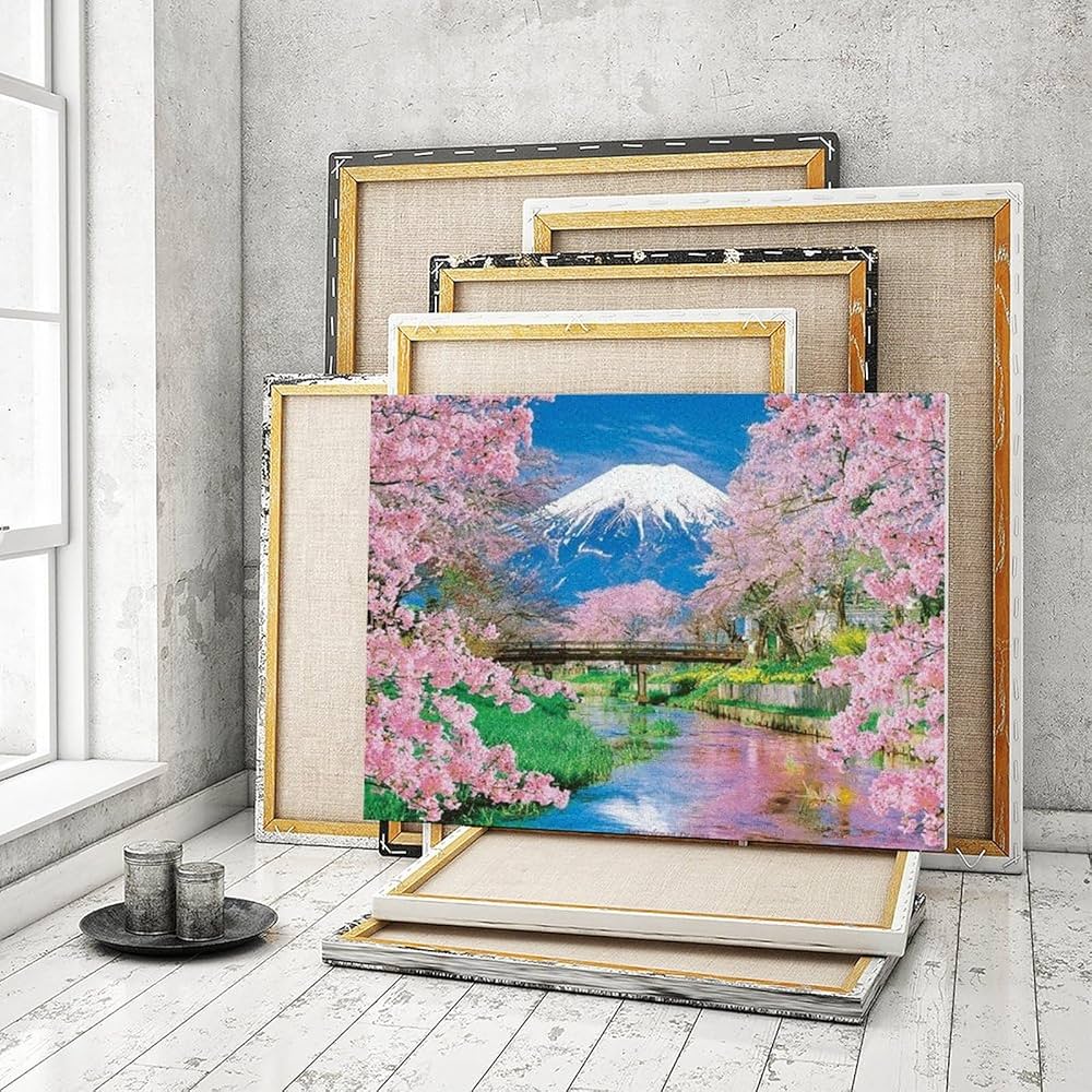 Amazon | 春の桜と富士山 数字油絵 ロマンチックな川の眺め 数字キット