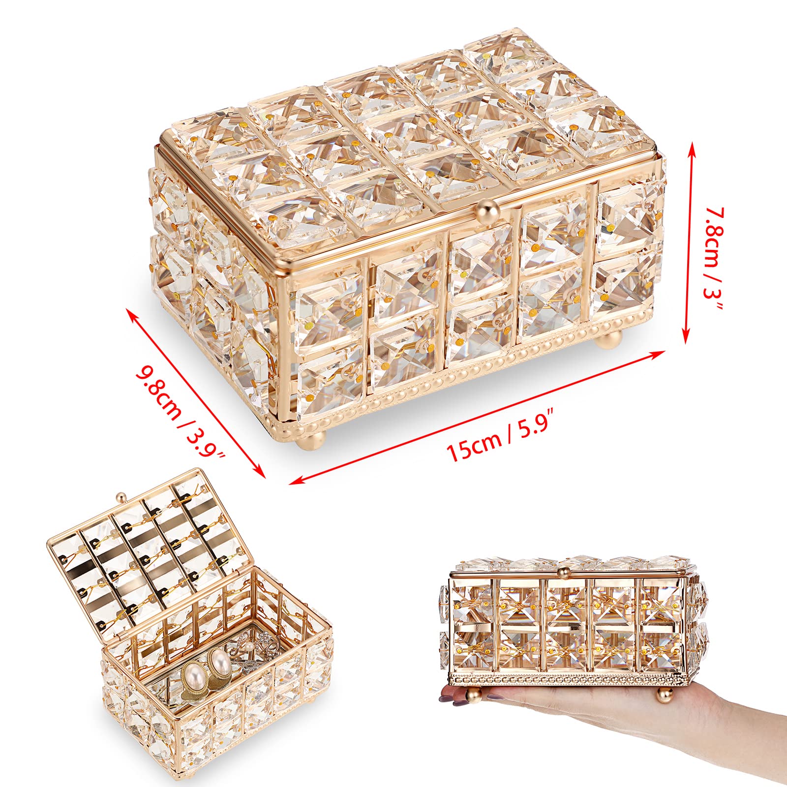 Amazon｜Hipiwe クリスタルジュエリー 小物入れ 蓋付き ゴールド