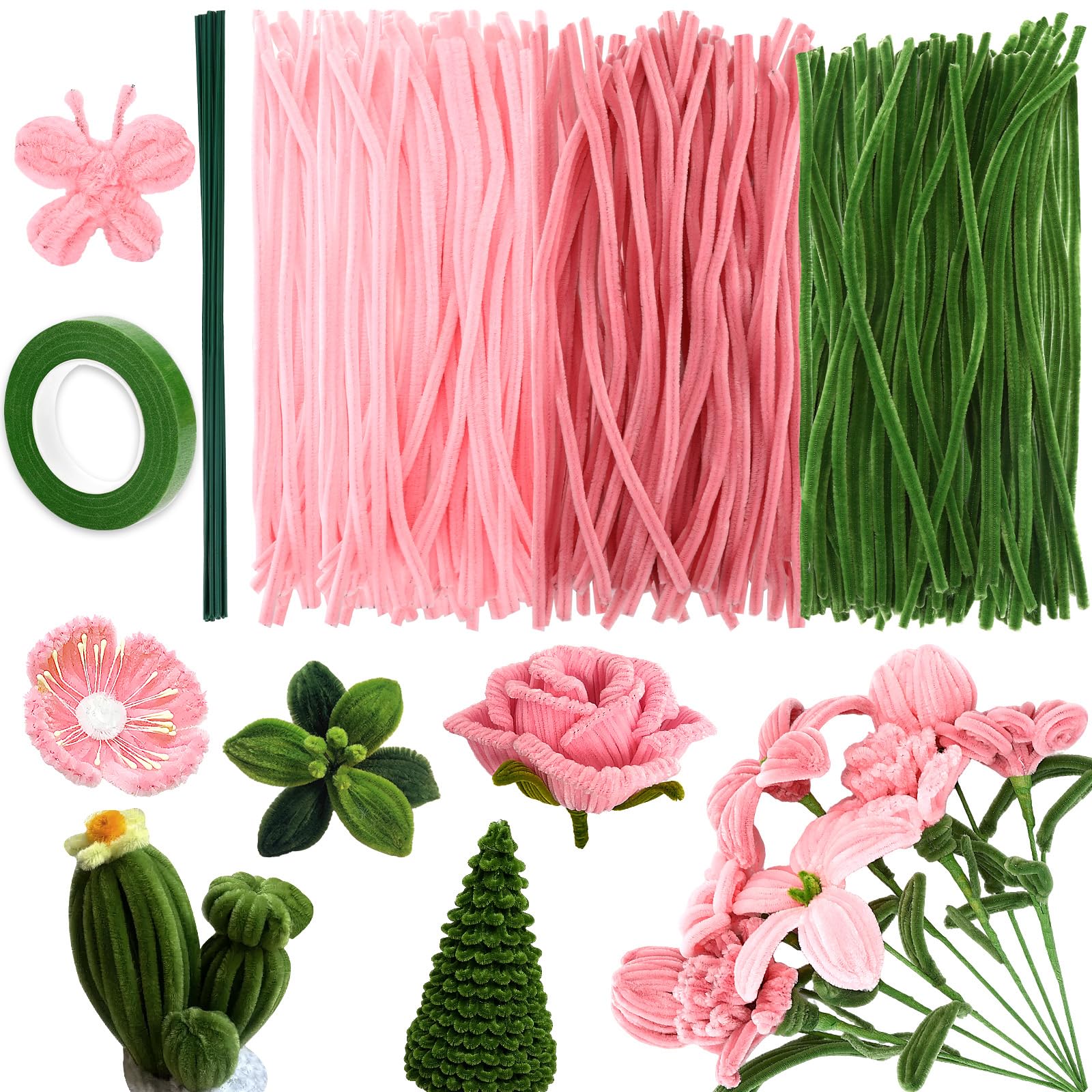 Amazon.co.jp: JANLOFO モールフラワー モール 花 ピンク150本 手芸