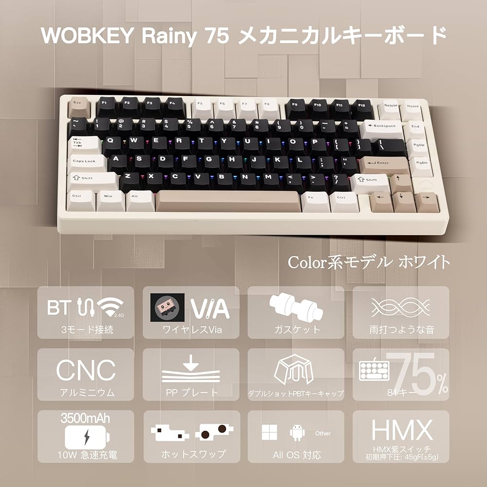 Amazon | 【WOBKEY Rainy 75キーボード】雨音のような打鍵音