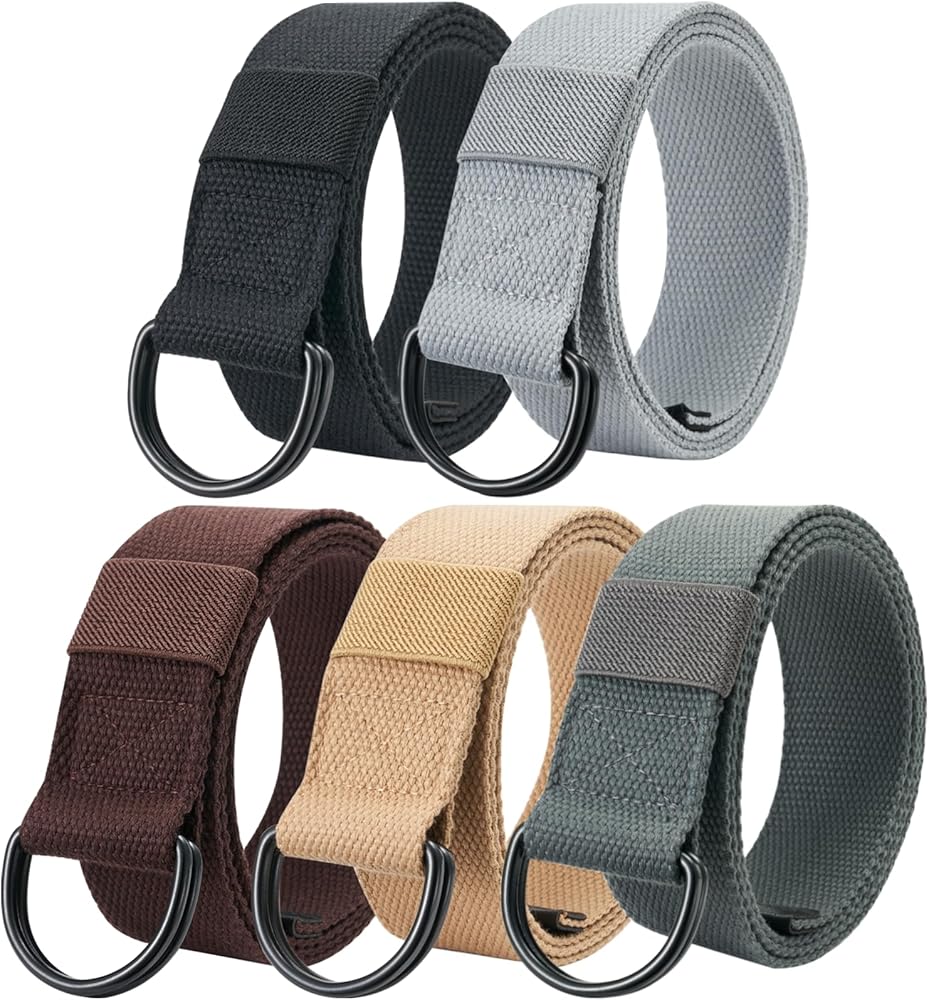 Ginwee 5-Packs Canvas Belt Web Fabric Casual Belt with Zinc Alloy