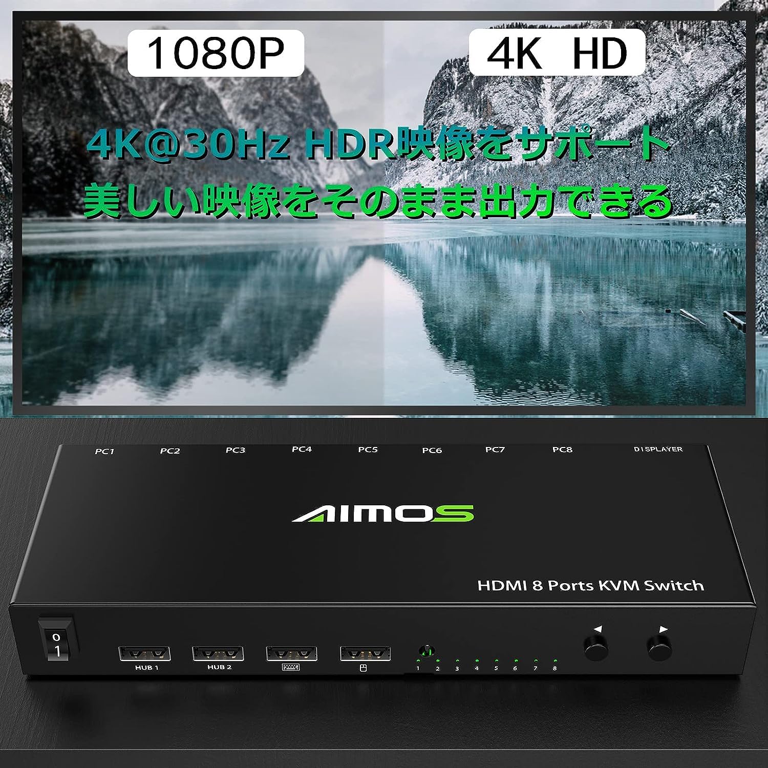 Amazon.co.jp: HDMI KVM切替器 、4K@30Hz、8入力1出力、8台PC共有