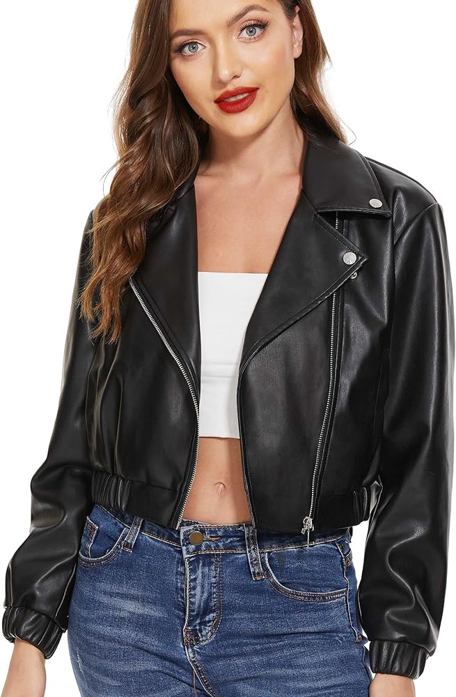 Fahsyee Faux Leather Jacket Women - Black Motorcycle Short Coat