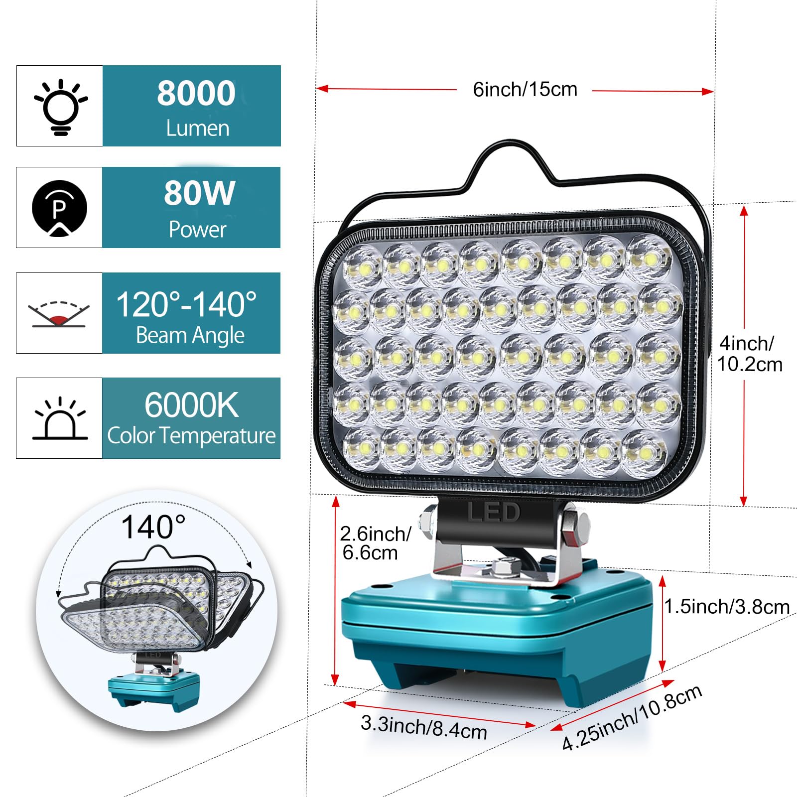 Cordless LED Work Light for Makita 18v Battery, Portable Flood