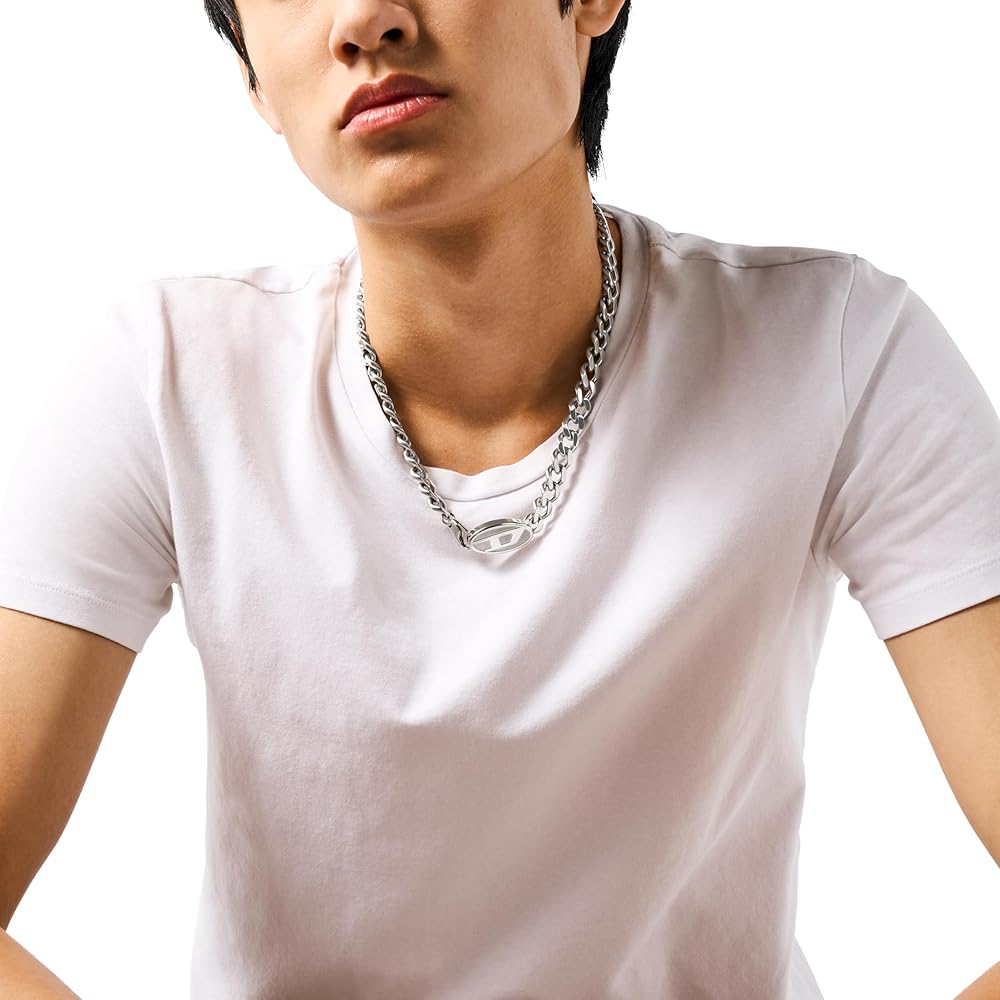 Amazon | Diesel メンズ シルバー ステンレススチール ロゴ チェーン