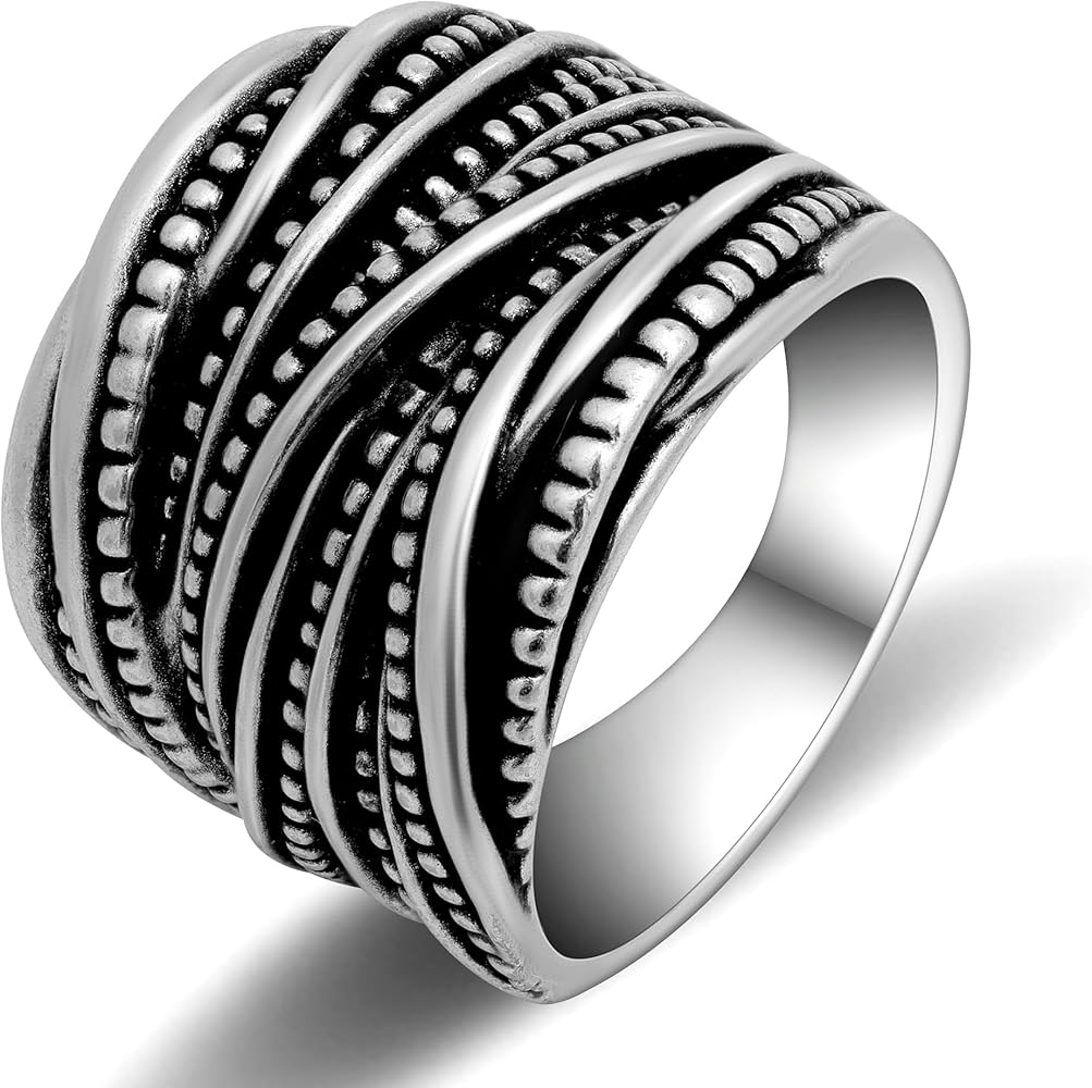 Amazon.com: Mytys 2 Tone Intertwined Crossover Statement Ring