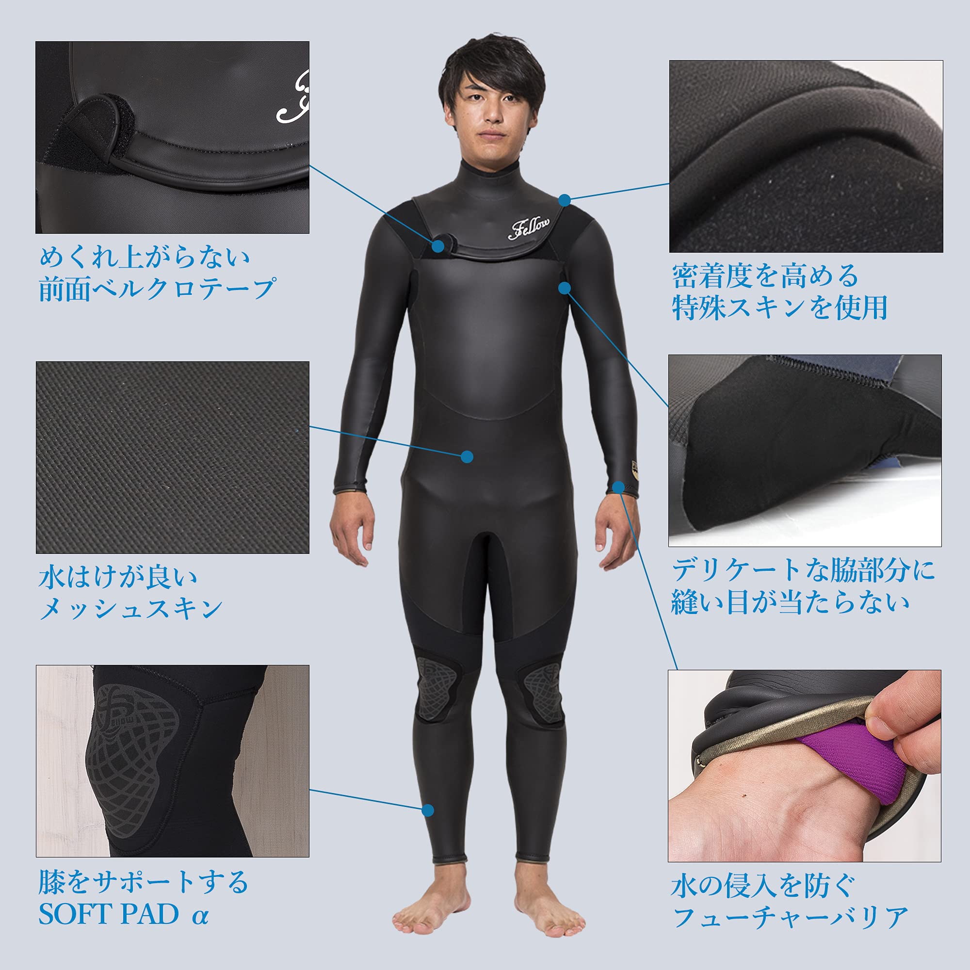 Amazon | FELLOW セミドライスーツ ウェットスーツ メンズ セミドライ