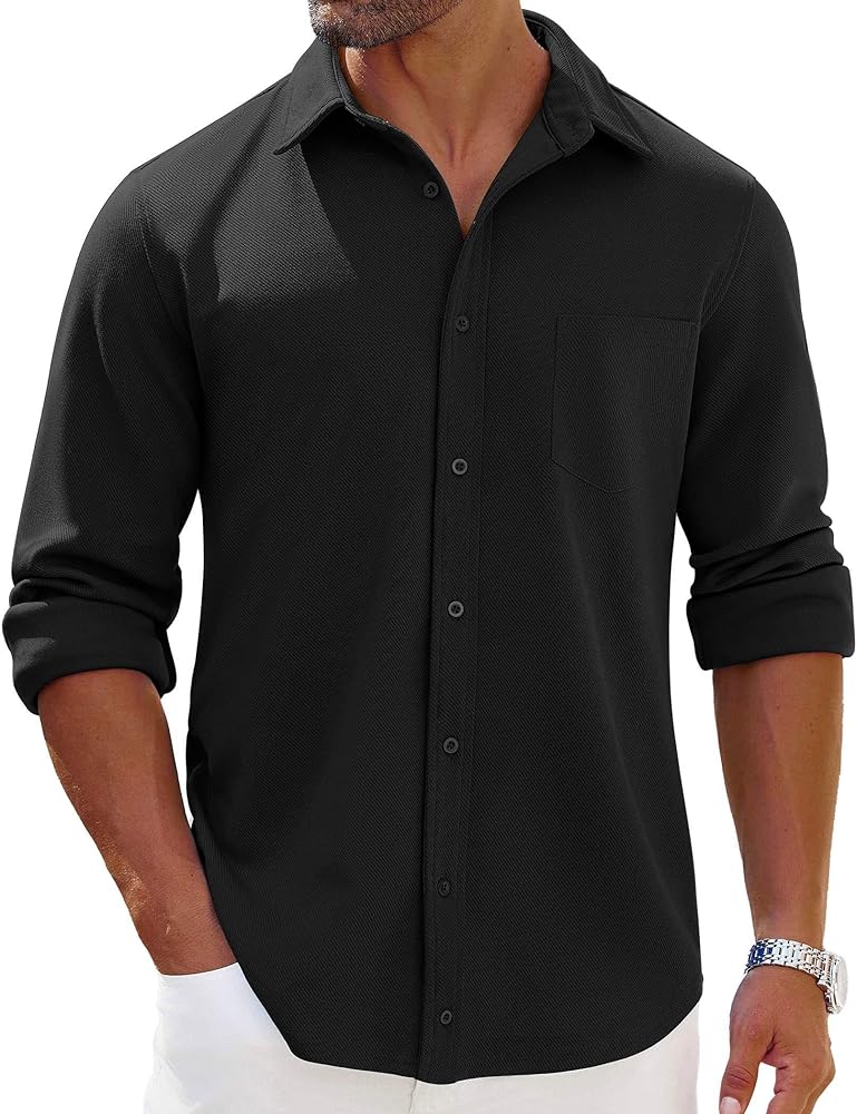 COOFANDY Mens Untucked Shirts Long Sleeve Casual Button Down