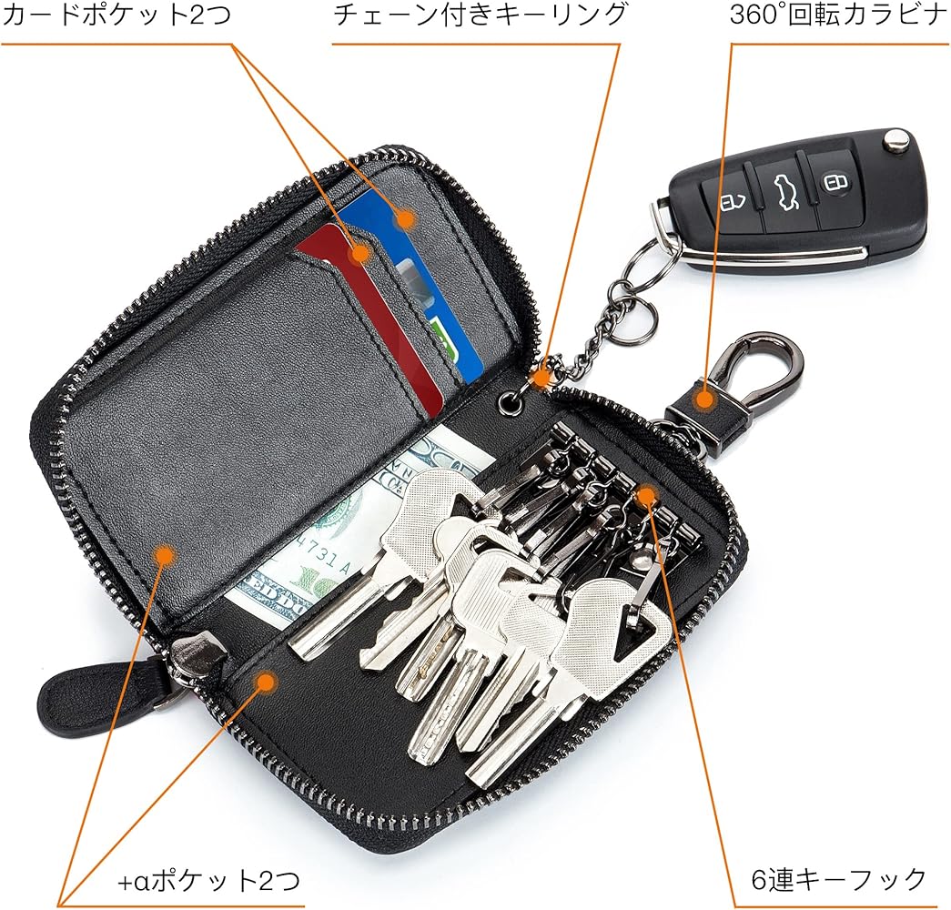 Amazon.co.jp: [MBOYU] キーケース メンズ 本革 2つ外側ポケット