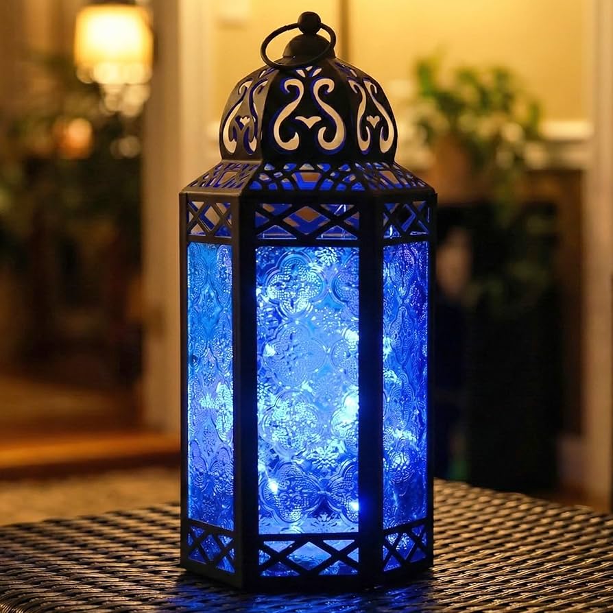 Amazon.com: 12” Blue Glass Metal Moroccan Decorative Candle