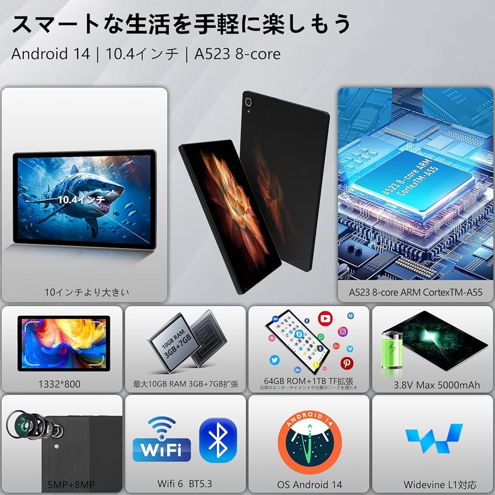 Amazon.co.jp: 【Android 14 10.4インチ タブレット 】HiGrace