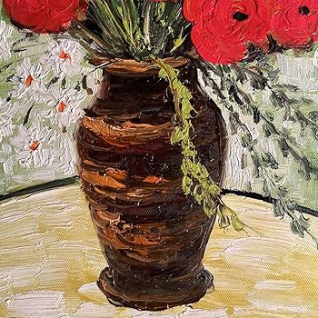 Amazon.co.jp: 手書き油絵 ゴッホ 赤いヒナゲシとヒナギク 額付 絵画