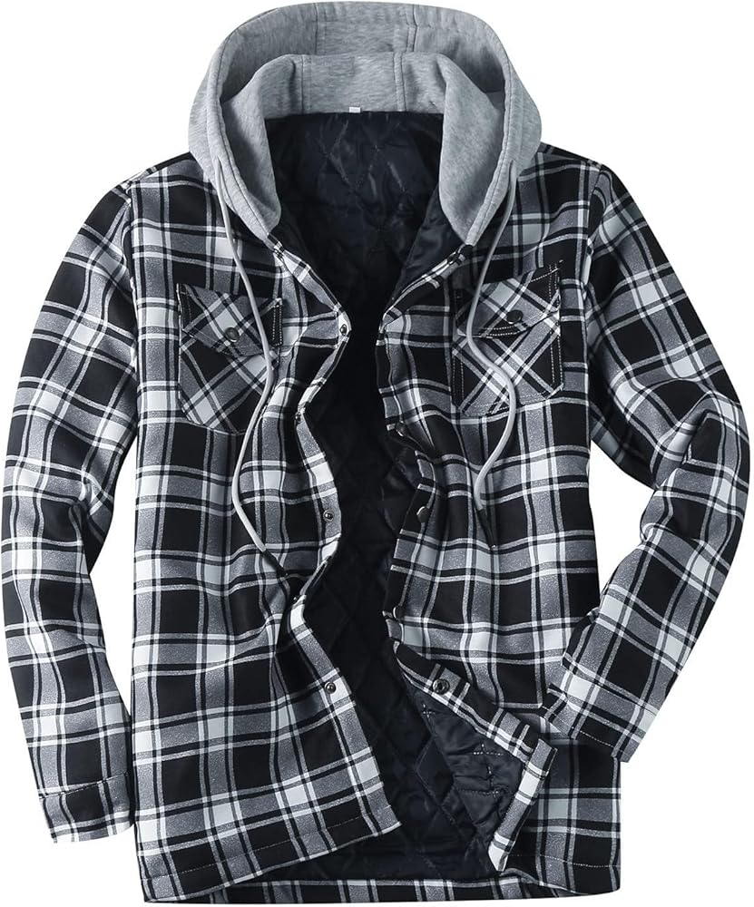Amazon.com: Men's Hooded Shirt Jacket Thick Plaid Flannel Shirts