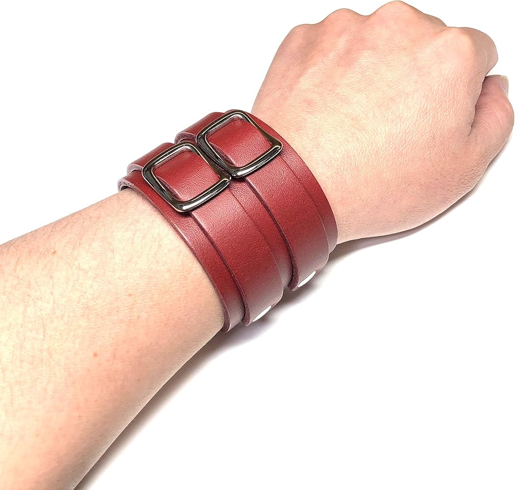 Amazon | [SKULLNEST] レッド ダブルストラップ レザー ブレスレット