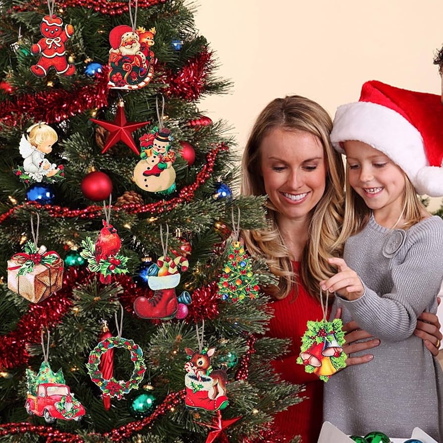 Amazon.co.jp: クリスマスツリー オーナメント 木製 レトロ調 24枚