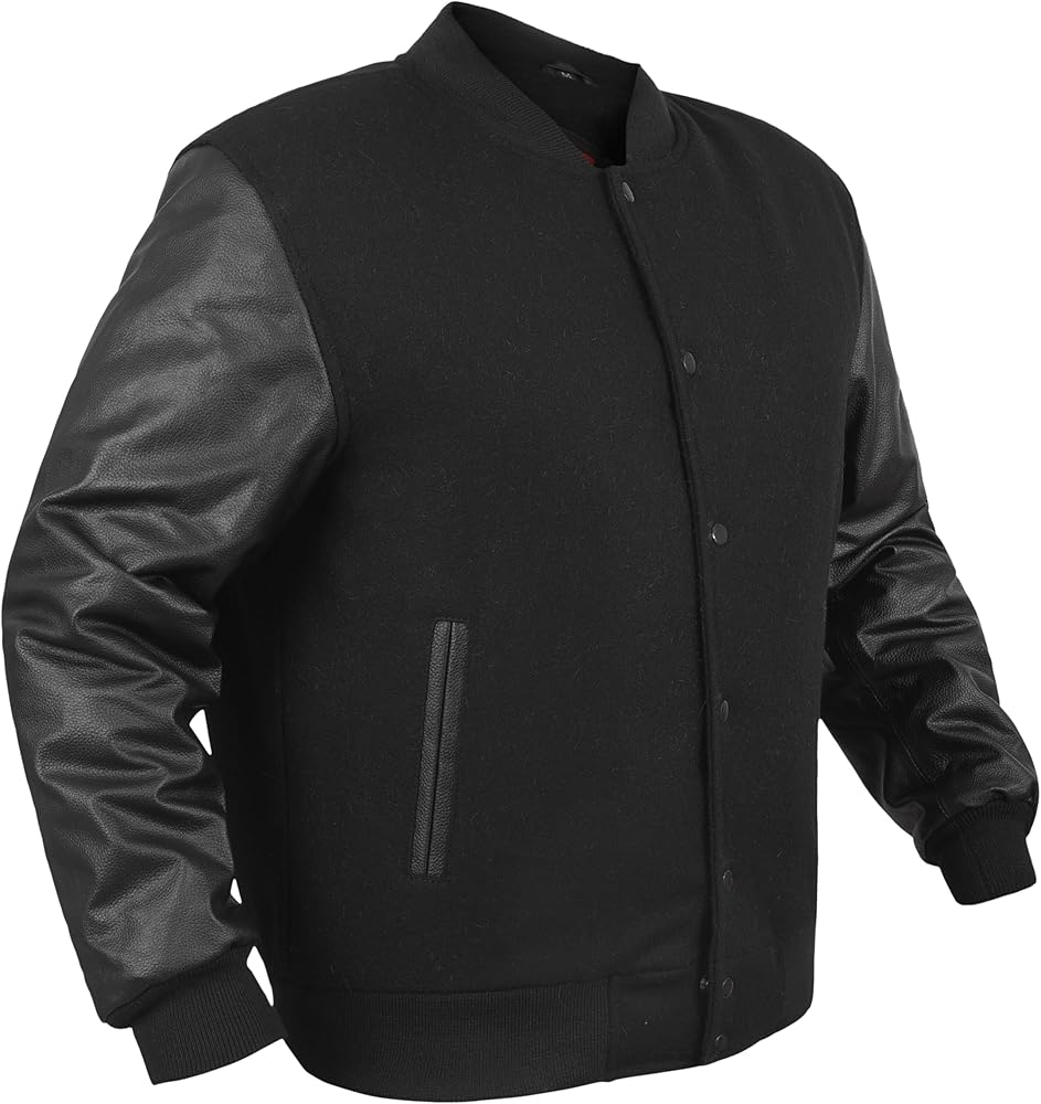 ZAPRIS Varsity Jacket Men's Genuine 100% Cowhide Leather Sleeve