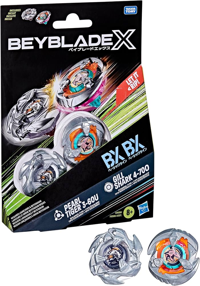 Amazon.com: Beyblade X Gill Shark 4-70O BX & Pearl Tiger 3-60U BX