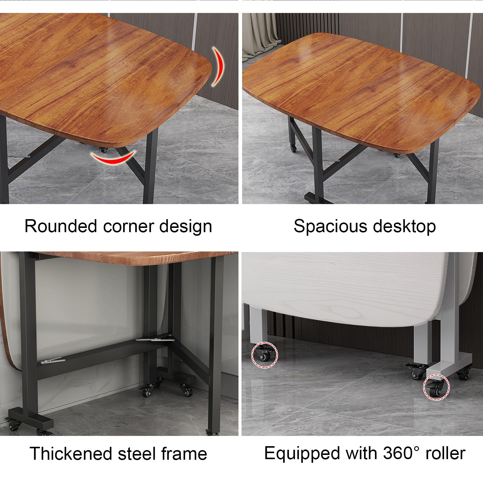 Amazon｜木製折りたたみダイニングテーブル、キャスター付き伸縮式