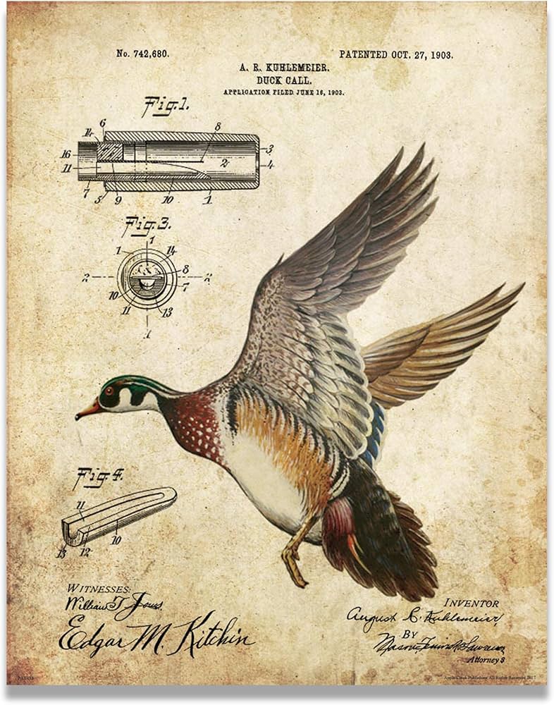 Amazon.co.jp: Duck Goose Call狩猟デコイ特許ポスターアート印刷