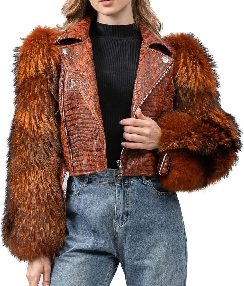 LVCOMEFF Women Sheep Leather Cropped Jacket Bolero Top Coat