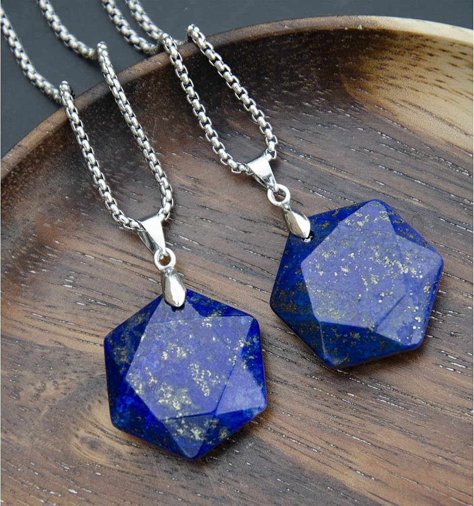 Amazon.co.jp: 本物のラピスラズリ六角星ネックレスヒーリング