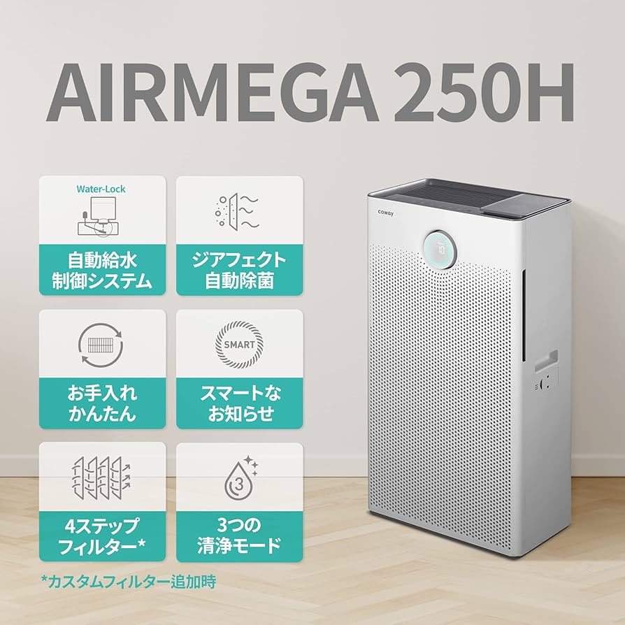 Amazon.co.jp: COWAY 加湿空気清浄機 AIRMEGA 250H 28畳 次亜塩素酸水