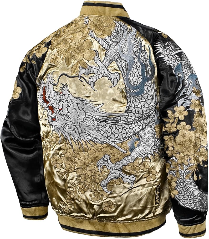 Amazon | [絡繰魂] からくり魂 粋 スカジャン 龍 花 和柄 リバーシブル