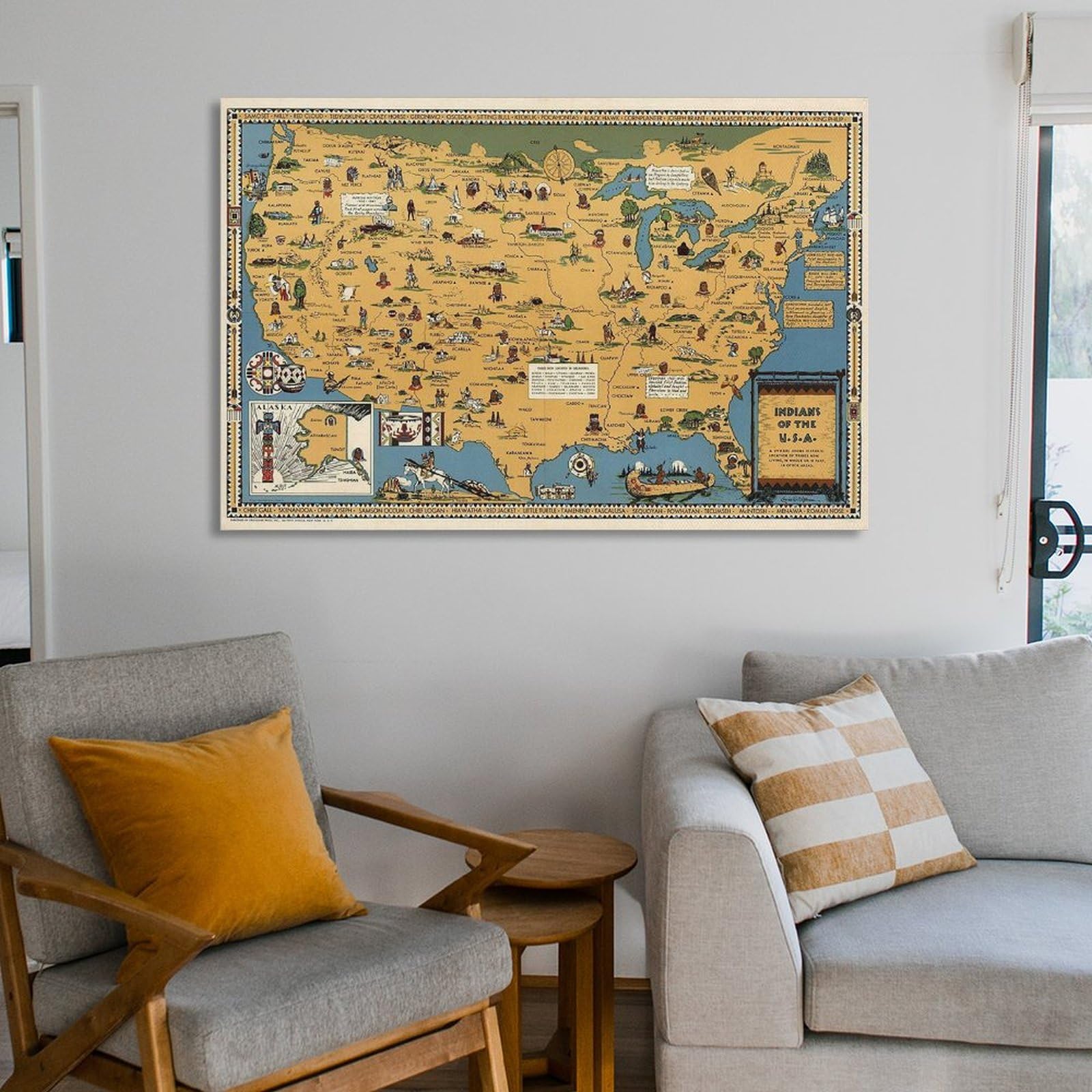 Amazon.co.jp: アメリカインディアンの部族の地図 ポスター キャンバス