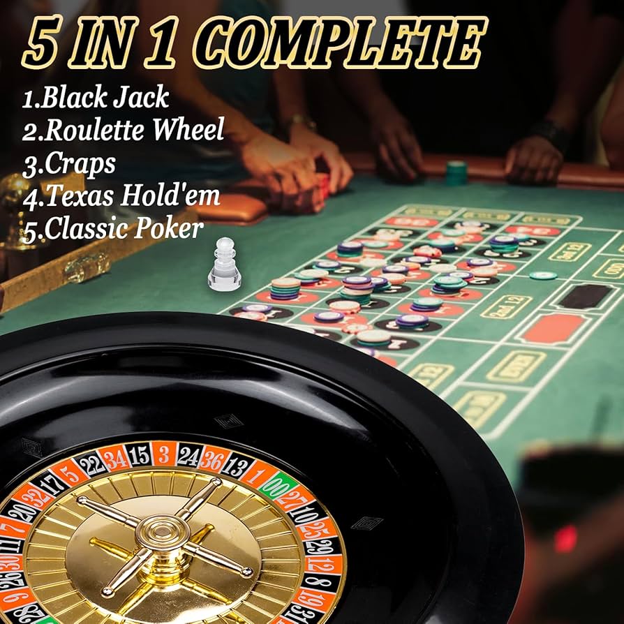 5 in 1 Casino Game Set: Blackjack/Roulette/Craps/Texas Holdem