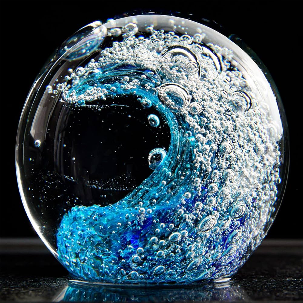 Amazon | KANGMING 手吹きガラス ペーパーウェイト 海の波の彫刻