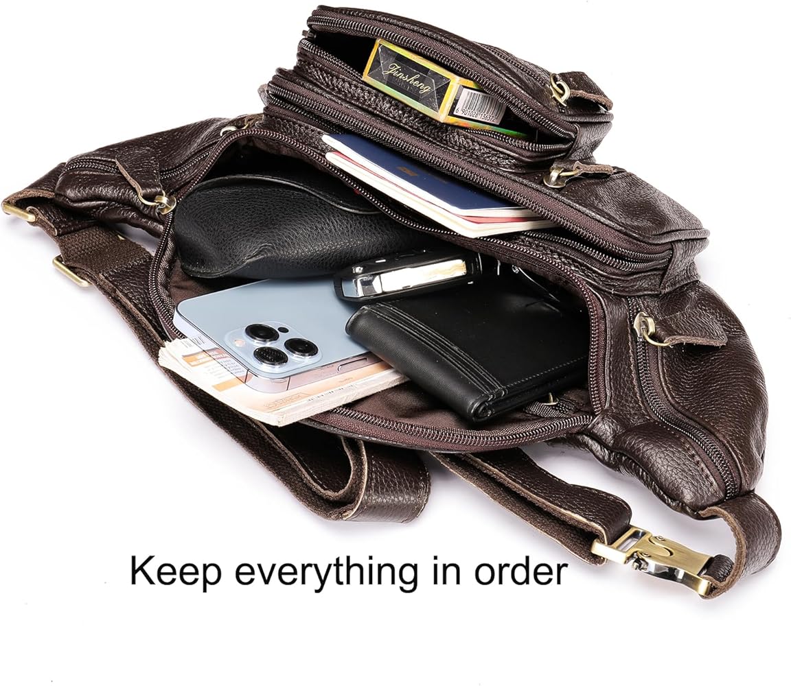 Amazon.com | Genuine Leather Fanny Pack large capacity Crossbody