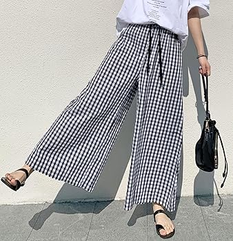 chouyatou Women's Plaid Wide Leg Culotte Pants Gingham High