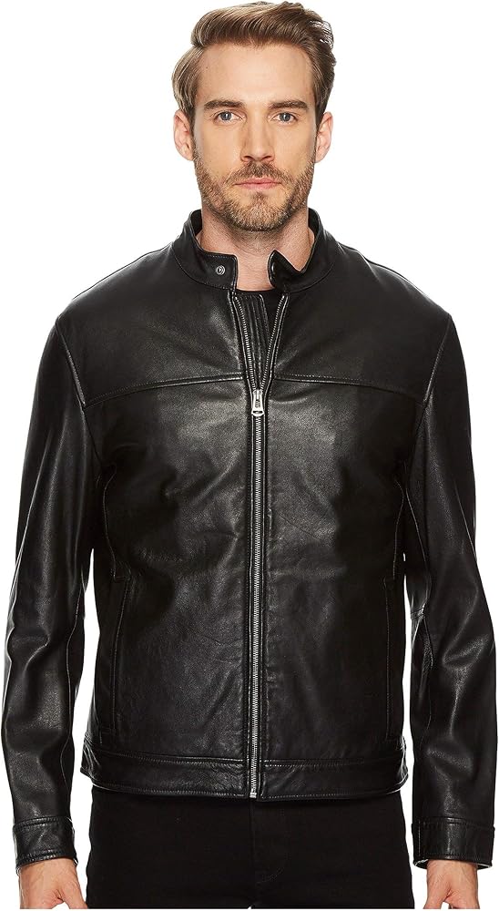 Cole Haan Men's Bonded Leather Moto Jacket, Black, Small : Amazon