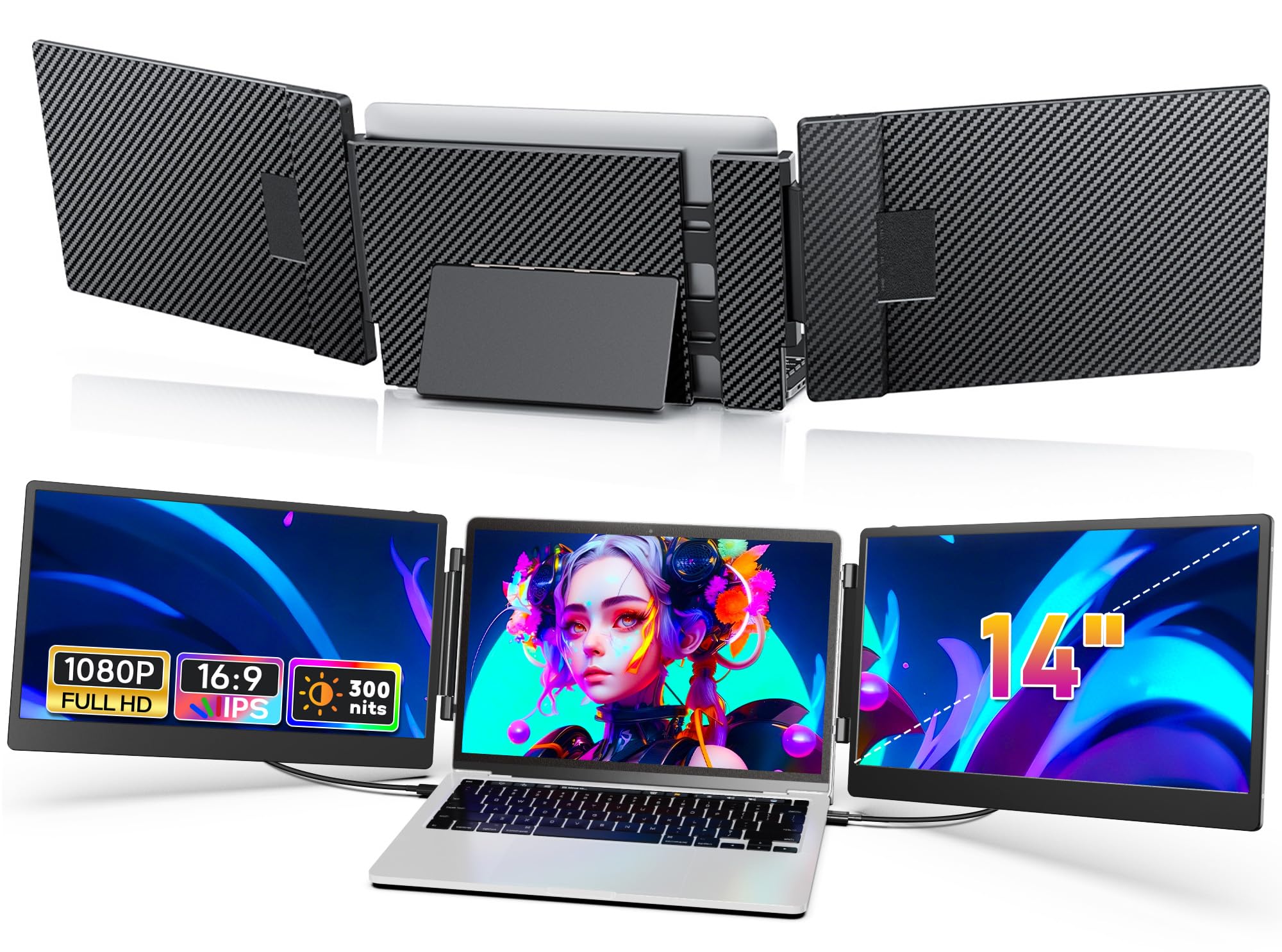 Amazon.co.jp: 14インチ デュアルディスプレイ【3画面作業 簡単に接続
