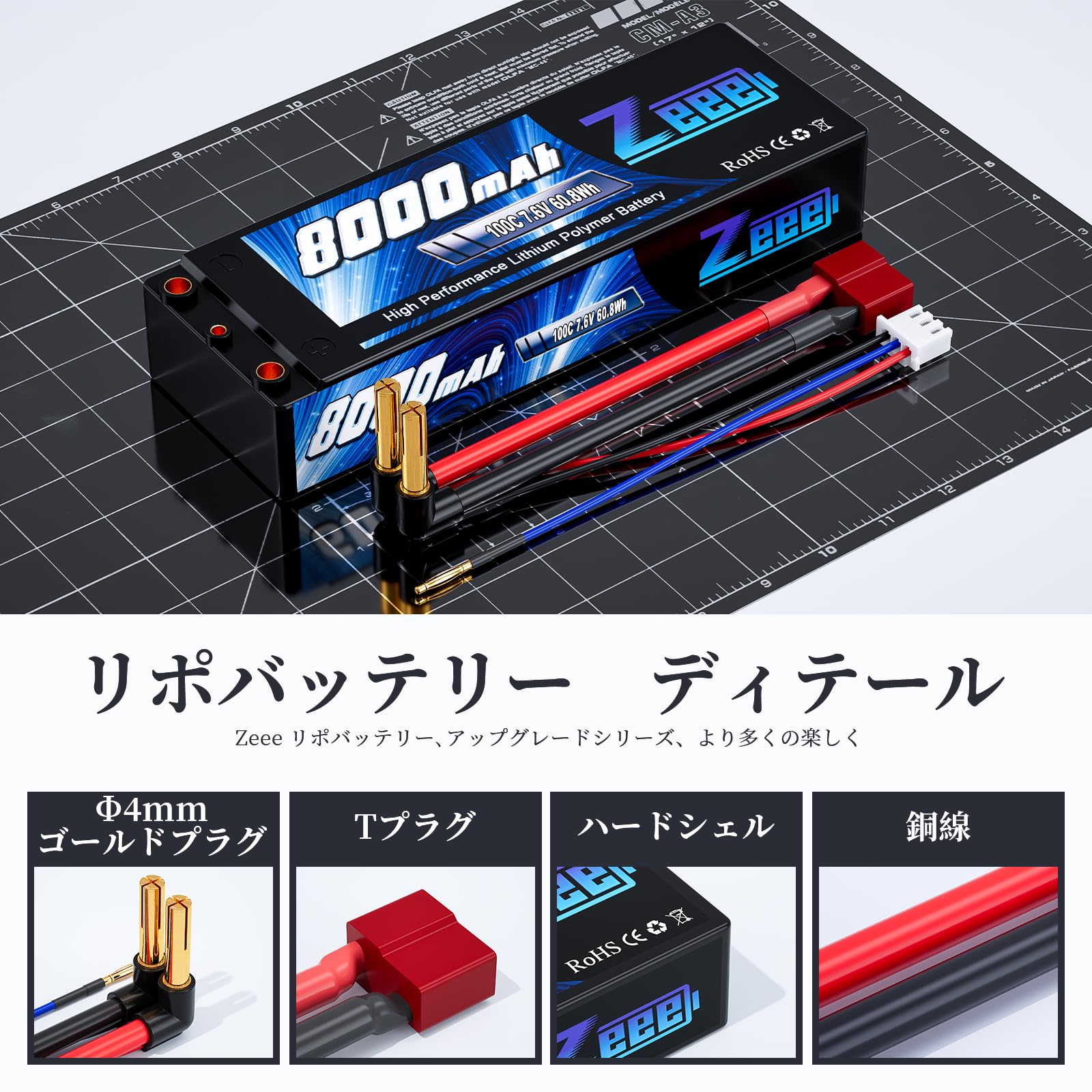 Amazon.co.jp: ゼエエ Zeee 7.6V 8000mAh 100C 2S リポバッテリー 大