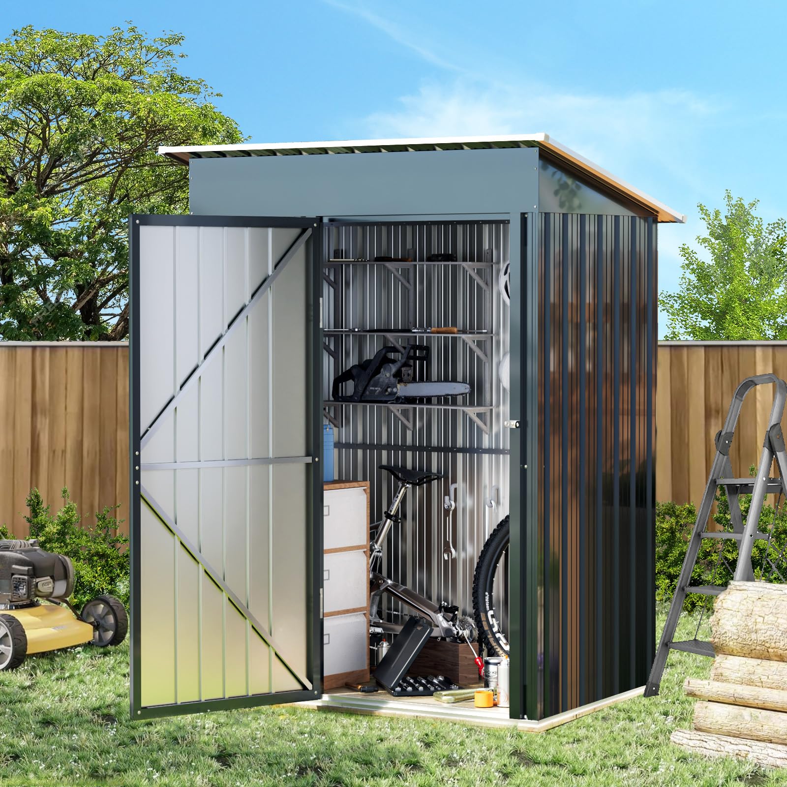 Amazon.com : Breezz 5x3FT Vertical Outdoor Steel Storage Shed
