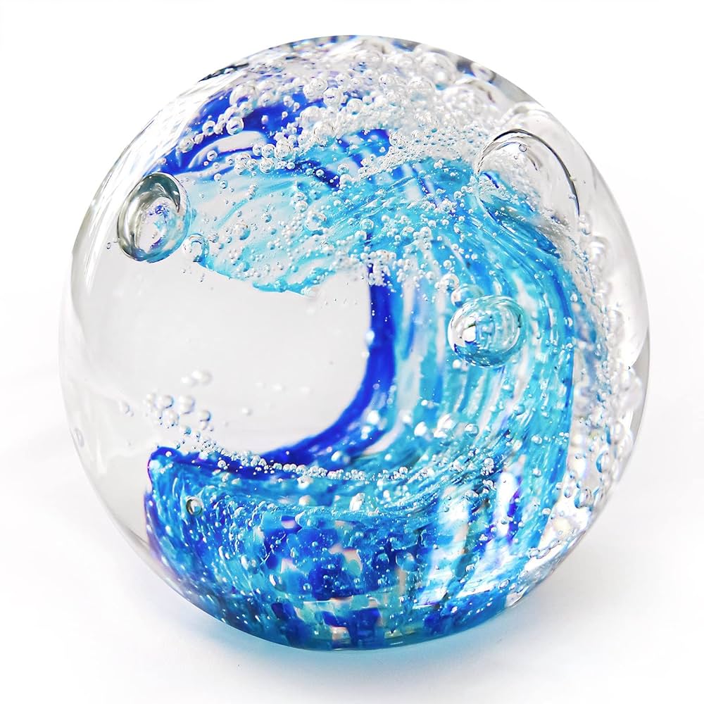Amazon | KANGMING 手吹きガラス ペーパーウェイト 海の波の彫刻