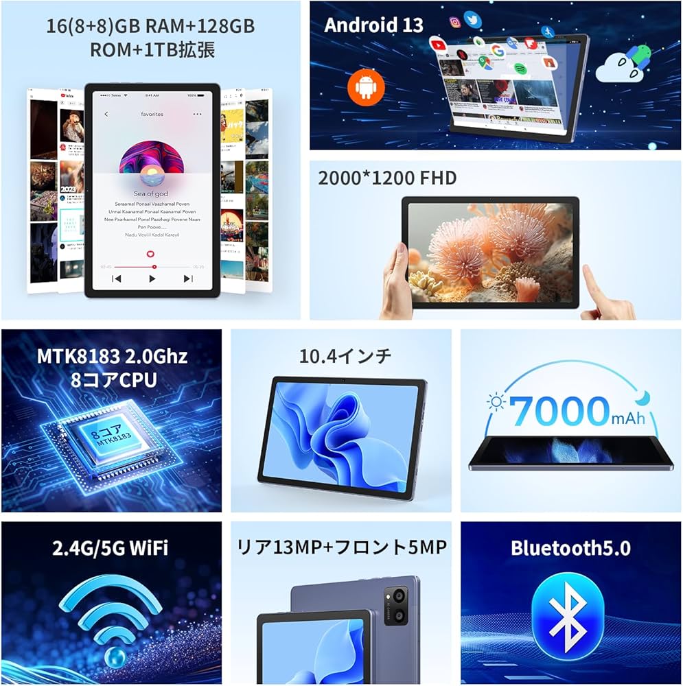 Amazon.co.jp: 「Android13 タブレット」 10.4インチ 2K 解像度 16GB+