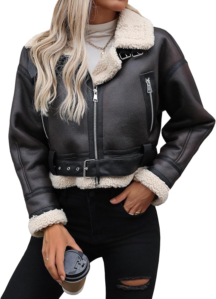 Aibeautyer Winter Women Faux Lamb Fur Leather Jacket Warm Fur