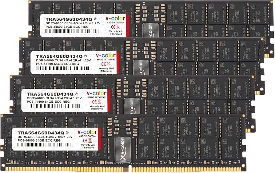 V-Color DDR5 256GB (64GBx4) 6000MHz CL34 4Gx4 2Rx4 OC R-DIMM