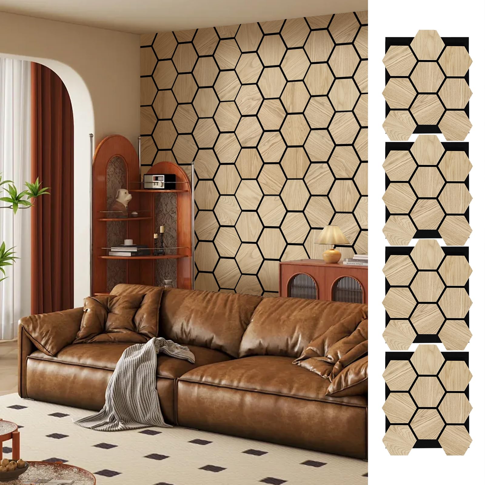 Amazon.com: ARMURO Hexagon Wall Panels - 4 PCS Wood Panels for
