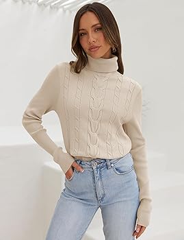 LEANI Womens 2025 Turtleneck Sweaters Cable Knit Long Sleeve